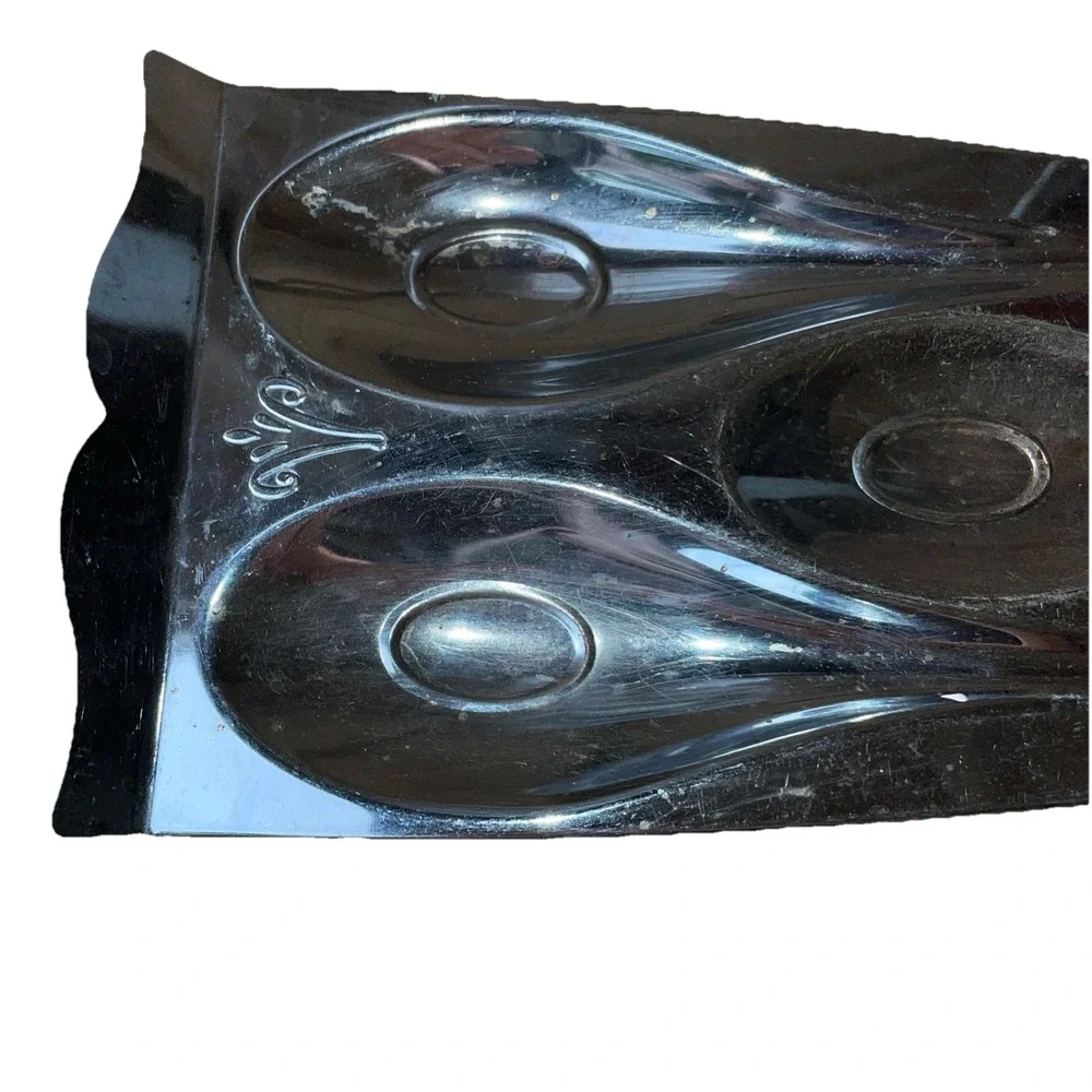 Vintage MCM Metal Chrome Triple Spoon Rest Stove Top Retro